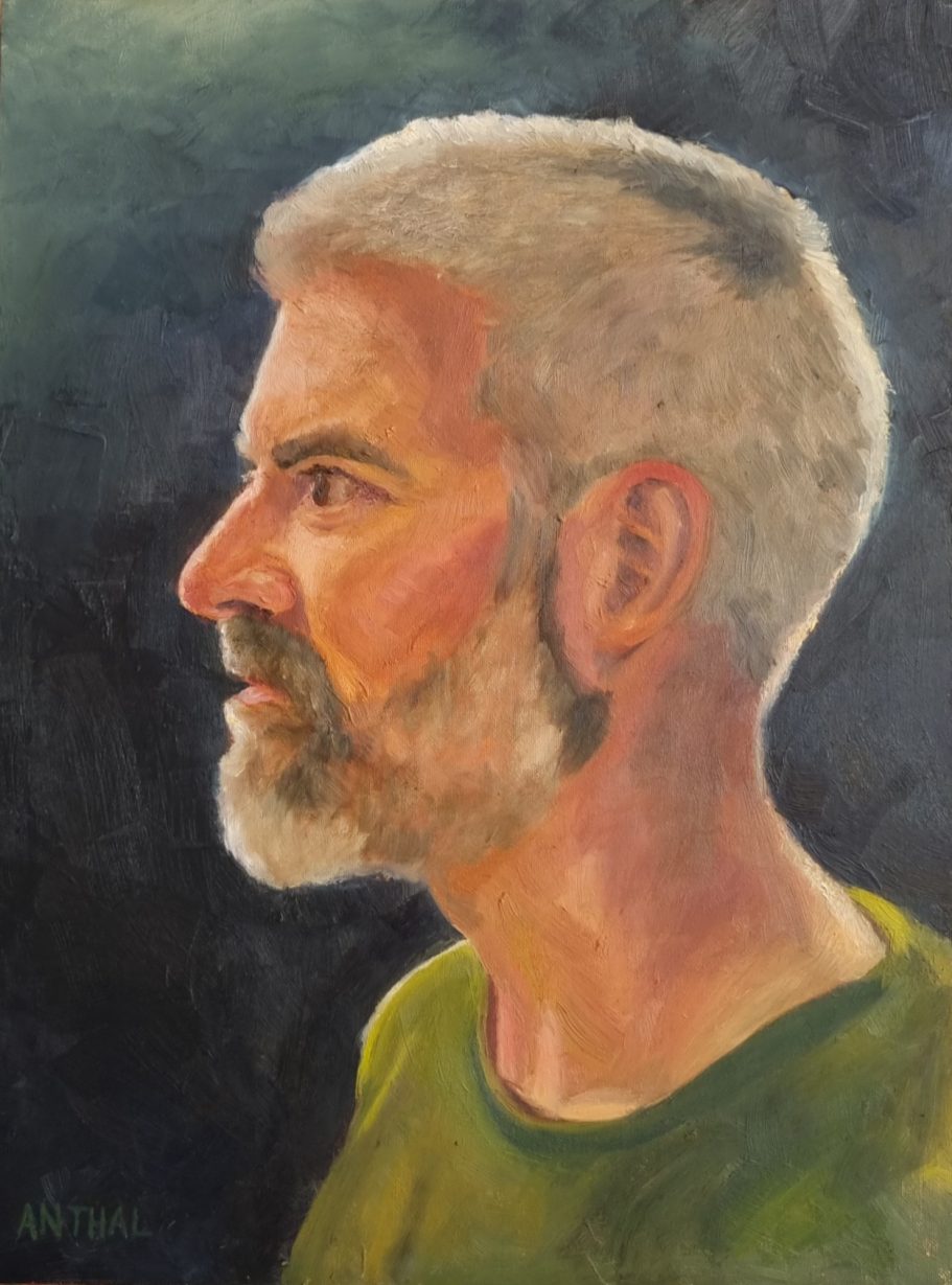 Zelfportret en profil, 2026
Olieverf op canvaspaneel, 30x40 cm