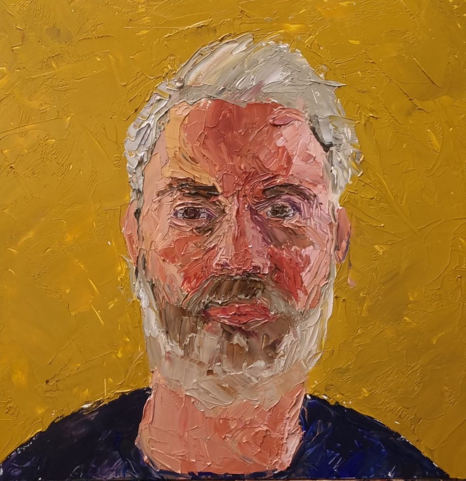 Zelfportret met paletmes, 2026
Olieverf op paneel, 30x30 cm